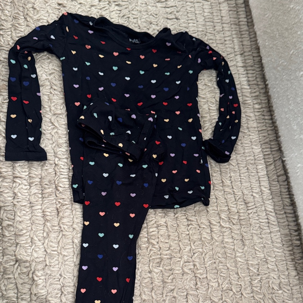Kyte BABY Kids Pajama Set - Navy with Multicolor Hearts